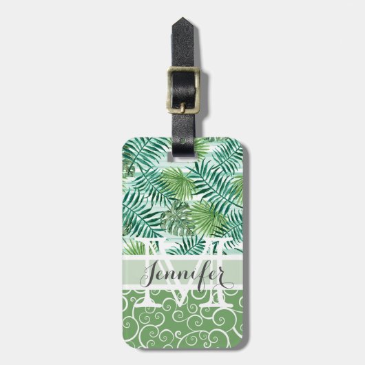 Aangepaste Retro Hip Tropical Green Palm Leafs Pat Bagagelabel (Voorkant verticaal)