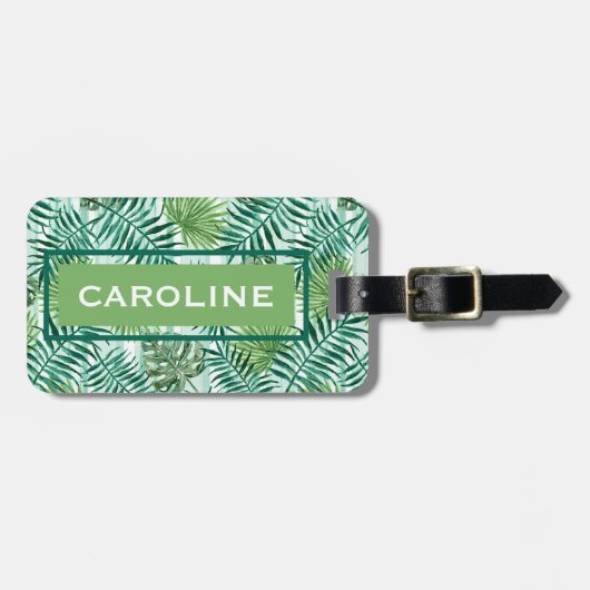 Aangepaste Retro Hip Tropical Green Palm Leafs Pat Bagagelabel (Voorkant horizontaal)