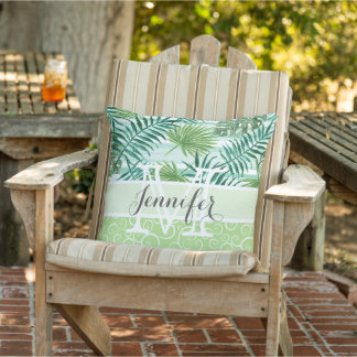 Aangepaste Retro Hip Tropical Green Palm Leafs Pat Buitenkussen