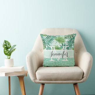 Aangepaste Retro Hip Tropical Green Palm Leafs Pat Kussen