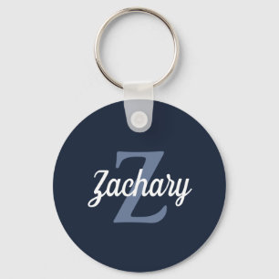 Aangepaste Retro Monogram Navy Blue White Sleutelhanger