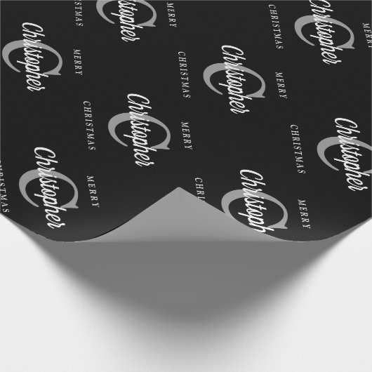 Aangepaste Retro Monogram zwart en witte kerst Cadeaupapier (Hoek)