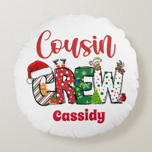 Aangepaste Retro Neef Crew Kerstmis Rond Kussen (Voorkant)