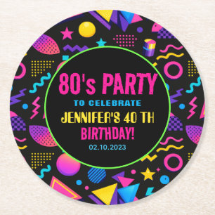 Aangepaste Retro Neon 80'er Verjaardag – Leuk voor Ronde Kartonnen Onderzetter