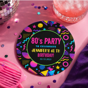 Aangepaste Retro Neon 80'er Verjaardag – Leuk voor Ronde Kartonnen Onderzetter