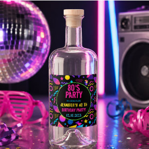 Aangepaste Retro Neon 80's Verjaardag – Leuk voor Likeurfles Etiket