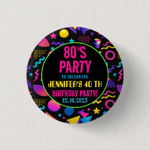 Aangepaste Retro Neon 80's Verjaardag – Leuk voor Ronde Button 3,2 Cm