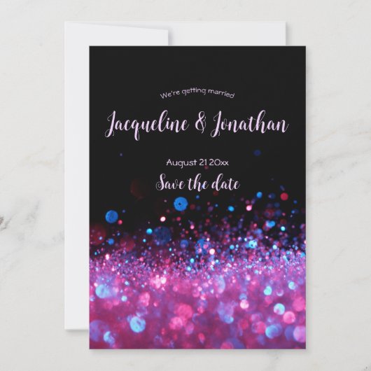 Aangepaste retro Neon Pink Glitter sparen de datum Kaart (Voorkant)