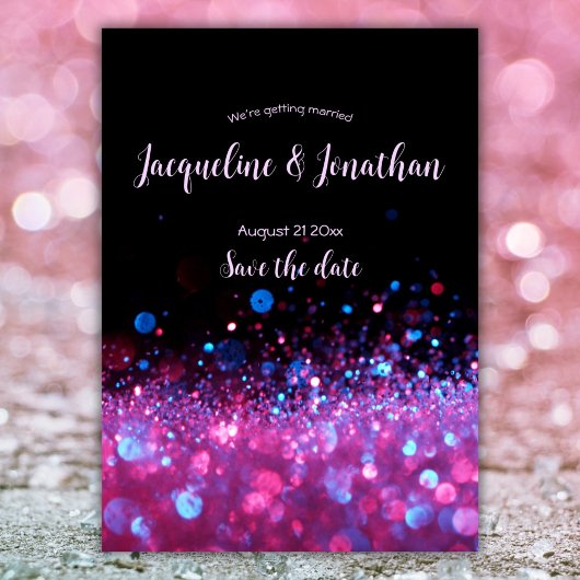 Aangepaste retro Neon Pink Glitter sparen de datum Kaart