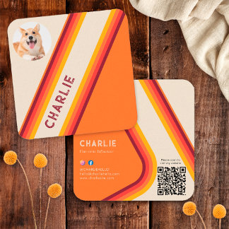 Aangepaste Retro Oranje Huisdier Foto Sociale Medi Vierkante Visitekaartje