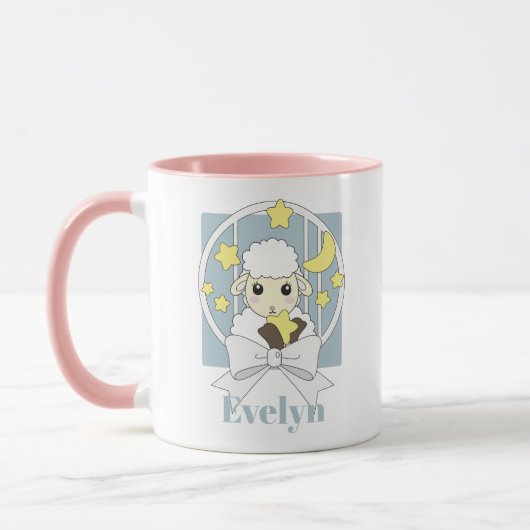 Aangepaste Retro Pastel Blue Cute Cartoon Lamb Mok (Links)