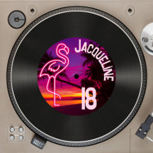 Aangepaste Retro Record Neon Flamingo 18e verjaard