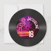 Aangepaste Retro Record Neon Flamingo 18e verjaard Kaart (Voorkant)