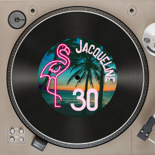 Aangepaste Retro Record Neon Flamingo 30e verjaard Kaart