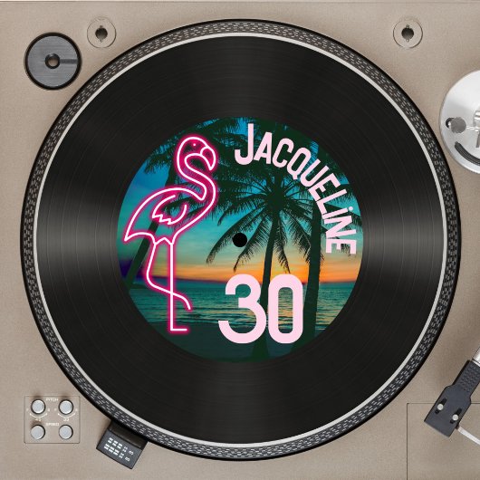 Aangepaste Retro Record Neon Flamingo 30e verjaard Kaart