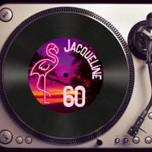 Aangepaste Retro Record Neon Flamingo 60e verjaard