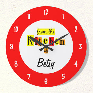 Aangepaste Retro Rode Klok 'Vanuit de Keuken Van'