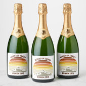 Aangepaste Retro Sunset Mountain Familie Reünie Pa Sparkling Wijnetiket (Flessen)