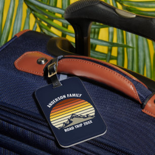 Aangepaste Retro Sunset Mountain Navy Blauw Bagagelabel