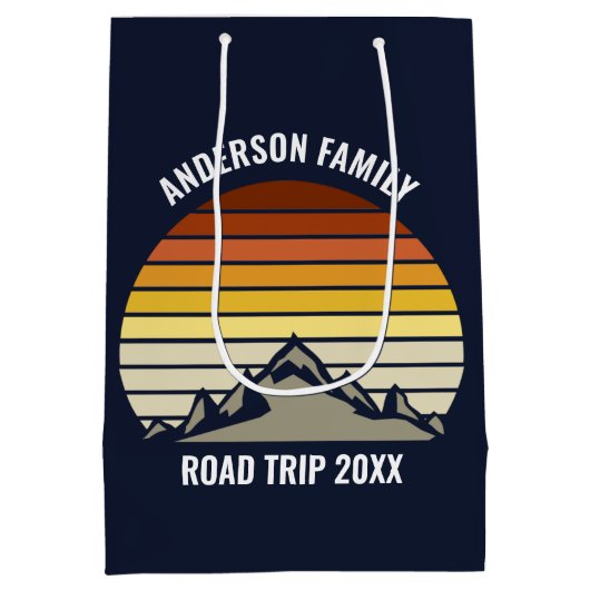 Aangepaste Retro Sunset Mountain Navy Blauw Medium Cadeauzakje (Achterkant)
