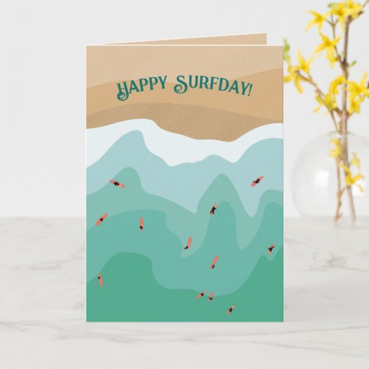 Aangepaste retro Surfer Ocean Birthday Kaart (Gele Bloem)