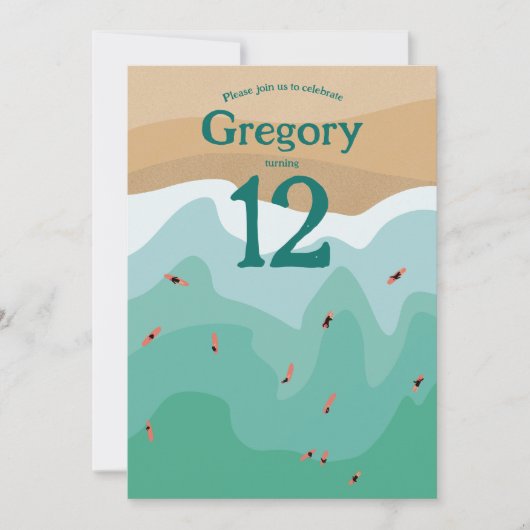 Aangepaste Retro Surfing Ocean 12e verjaardag Kaart (Voorkant)