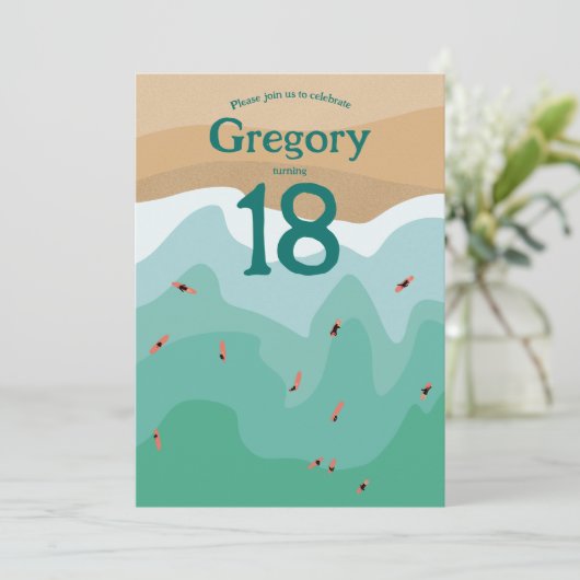 Aangepaste Retro Surfing Ocean 18e verjaardag Kaart (Staand voorkant)
