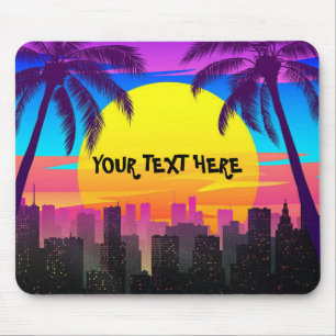 Aangepaste Retro Synthwave Palmboom Stads Muismat
