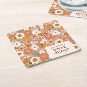 Aangepaste Retro Terracotta Boho Bloem Bruiloft Fe Vierkante Kartonnen Onderzetter
