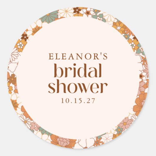 Aangepaste Retro Terracotta Boho Bloemige Bruiloft Ronde Sticker (Voorkant)