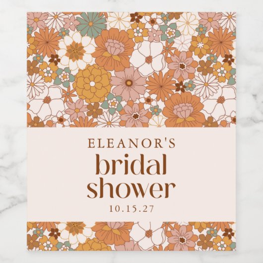 Aangepaste Retro Terracotta Boho Bloemrijke Bruids Wijn Etiket (Enkel label)