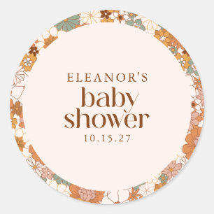 Aangepaste Retro Terracotta Boho Floral Baby showe Ronde Sticker