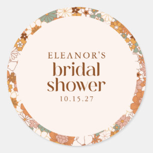 Aangepaste Retro Terracotta Boho Floral Vrijgezell Ronde Sticker