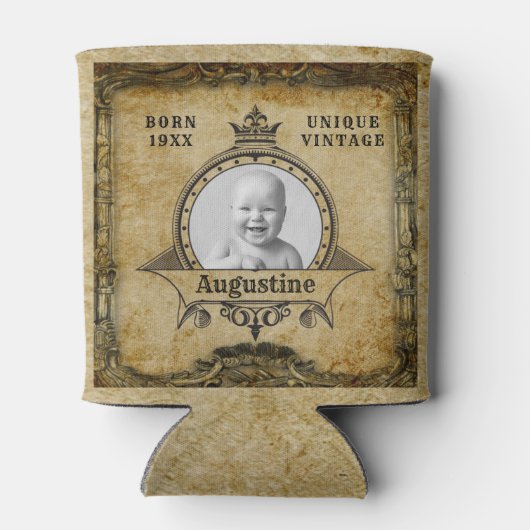 Aangepaste  retro van het sjabloon voor geboorteda blikjeskoeler (Achterkant)