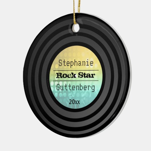 Aangepaste Retro Vinyl Gold Disco Light Keepomwill Keramisch Ornament (Links)