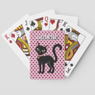 Aangepaste Retro Zwarte Kat Roze Speelkaarten