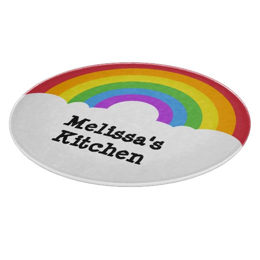 Aangepaste Retrostijl ronde regenboog en wolken Snijplank (Hoek)