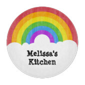 Aangepaste Retrostijl ronde regenboog en wolken Snijplank (Voorkant)