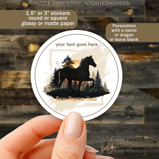 Aangepaste Rocky Mountain Horse Sunset Silhouet Ronde Sticker