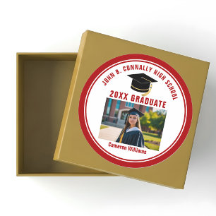 Aangepaste rode afstudeerfoto 2026 diploma-uitreik ronde sticker