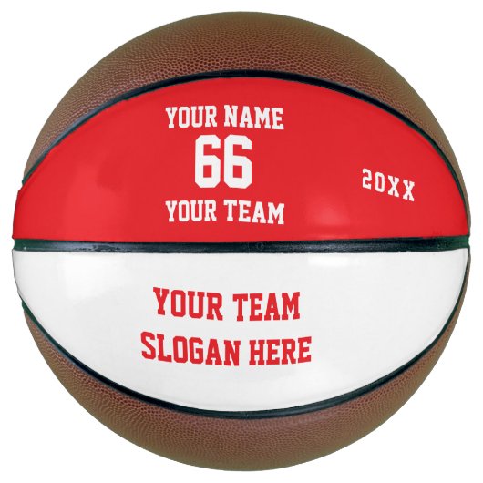 Aangepaste rode basketbal met naam, nummer, team (Voorkant)