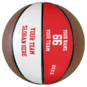 Aangepaste rode basketbal met naam, nummer, team (Verticaal)