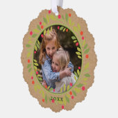 Aangepaste rode bessen groene bladeren krans ornament kaart (Links)