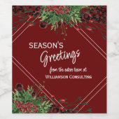 Aangepaste rode bessen groene hulst botanisch gebl wijn etiket (Enkel label)