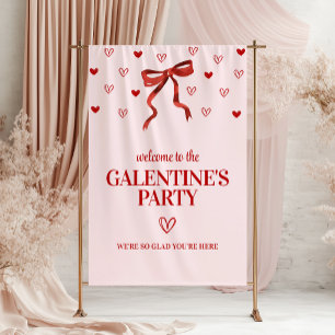 Aangepaste Rode Bow Galentine's Day Party Welkom Spandoek