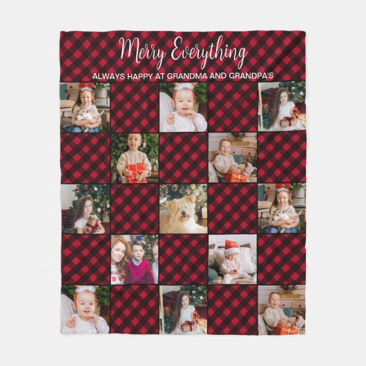 Aangepaste Rode Buffalo Plaid Patchwork Fotocollag Fleece Deken (Voorkant)