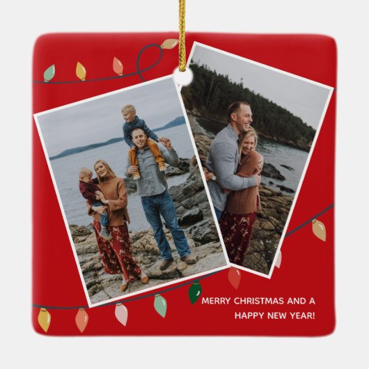 Aangepaste rode droog en heldere kerstverlichting keramisch ornament (Achterkant)