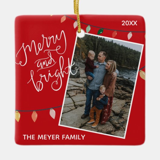 Aangepaste rode droog en heldere kerstverlichting  keramisch ornament (Voorkant)