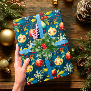 Aangepaste rode en gouden kerstballen cadeaupapier