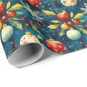 Aangepaste rode en gouden kerstballen cadeaupapier (Rol Hoek)